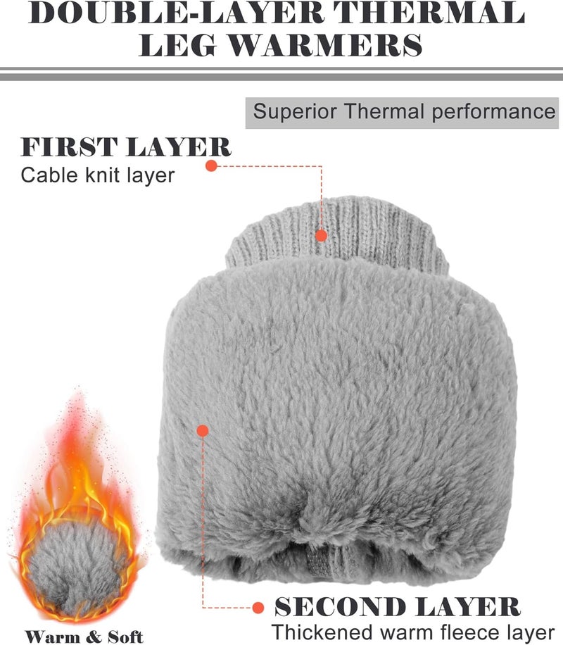 Chuarry 6 Pairs Winter Fleece Lined Leg Warmers for Women Thick Knit Warm Knee High Boot Leg Warmers for Cold Weather - Image 3